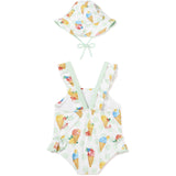 Monokini e cappello neonata fantasia bianco