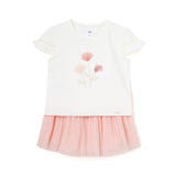 Completo 2 pezzi neonata gonna e t-shirt bianco/rosa