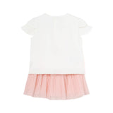 Completo 2 pezzi neonata gonna e t-shirt bianco/rosa