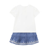 Completo 2 pezzi bambina gonna e t-shirt bianco/blu