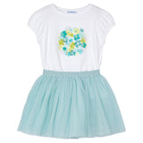 Completo 2 pezzi bambina t-shirt e gonna turchese