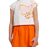 Completo 3 pezzi bambina t-shirt canotta e gonna fantasia