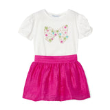 Completo 2 pezzi bambina t-shirt e gonna fucsia