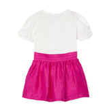 Completo 2 pezzi bambina t-shirt e gonna fucsia