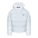 Piumino nylon con zip e cappuccio e logo sul petto bianco