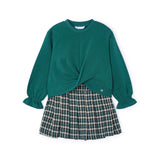 Completo bambina gonna pantalone e felpa verde
