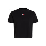 T-shirt squadrata con distintivo nera