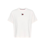 T-shirt squadrata con distintivo bianco