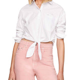 Camicia ampia cropped con fiocco bianca