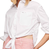 Camicia ampia cropped con fiocco bianca