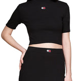 Top cropp collo alto nero