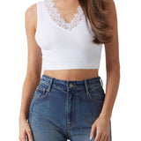 Top a coste con pizzo bianco